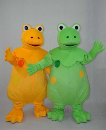 Yellow and Green Dinosaur Brothers Plush Adult Mascot Costume 