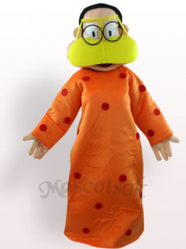 Fat Woman In Orange Clothes Plush Adult Mascot Costume