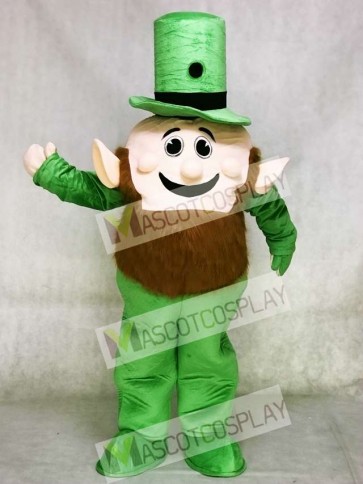 Realistic New Leprechaun Mascot Costume with Green Hat