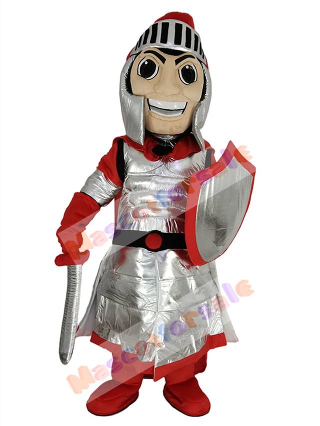 Smiling Knight With Red Cloak Mascot Costume 4995