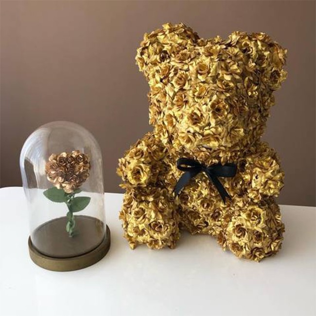 Golden Rose Teddy Bear Flower Bear Best Gift for Mother's Day