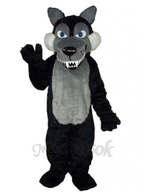 Long Wool Big Black Wolf Mascot Adult Costume 