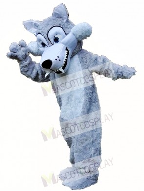 Long Grey Wolf Mascot Costume