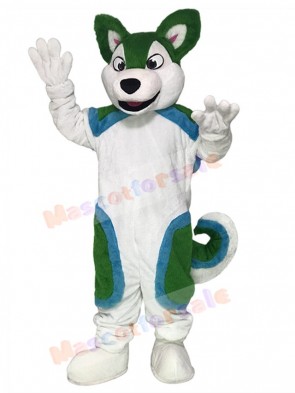 Green and Blue Husky Dog Fursuit Mascot Costume