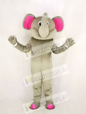 Realistic Gray Elephant with Pink Ears Mascot Costume Cartoon