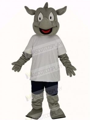 Rhino in White T-shirt Mascot Costume