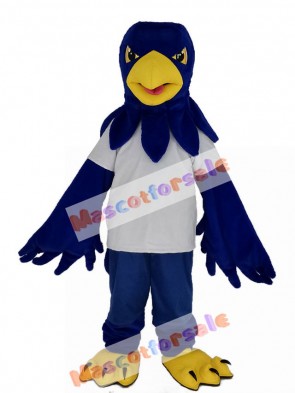 Blue Hawk in White T-shirt Mascot Costume