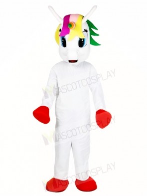 White Unicorn with Colorful Horn Mascot Costumes Myth