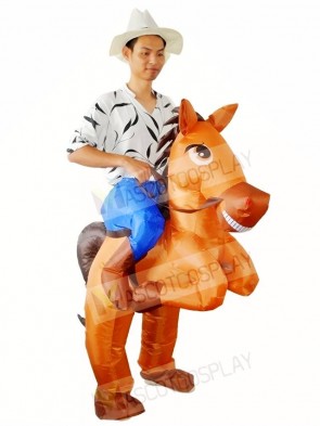 Brown Horse Carry me Ride on Inflatable Halloween Xmas Costumes for Adults