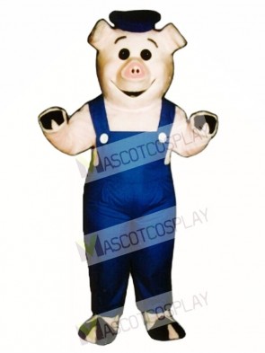 Cute Sailor Piglet Pig Hog with Overalls & Hat Mascot Costume