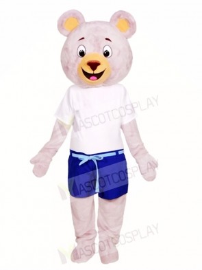 Grey Bear in Blue Shorts Mascot Costumes Animal