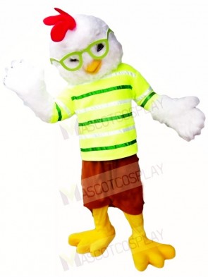 Cute Chicken Cock Rooster with Glasses Mascot Costumes Poultry Animal