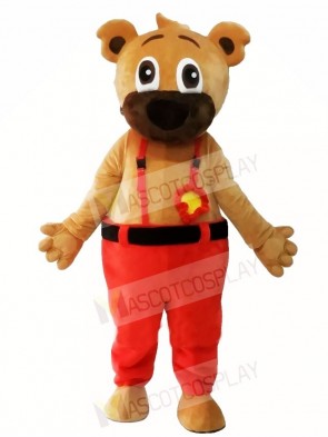 Brown Bear in Red Overalls Mascot Costumes Animal 