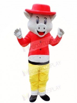 Pig Wild Boar in Red Hat Mascot Costumes Animal