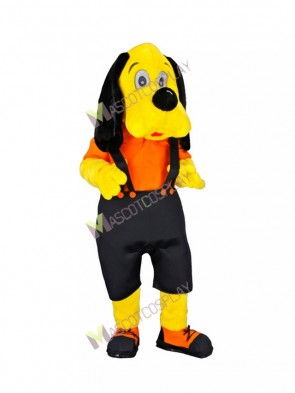 Ori Dog Yellow Dog in Black Overalls Mascot Costume 