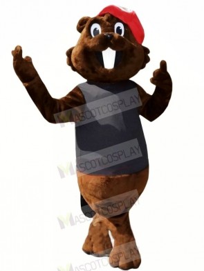 Brown Beaver with Red Hat Mascot Costumes Cartoon