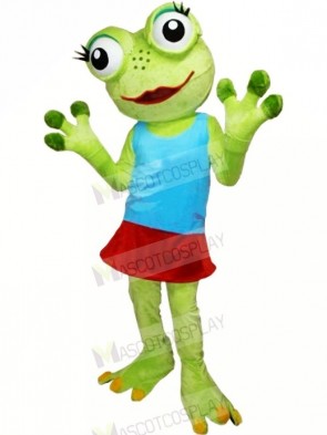 Girl Frog with Blue Vest Mascot Costumes Cartoon	