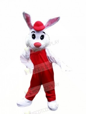 Lovely White Bunny with Red Suit Mascot Costumes Cheap	