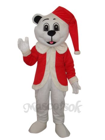 White Bear with Santa Hat Adult Mascot Costume 