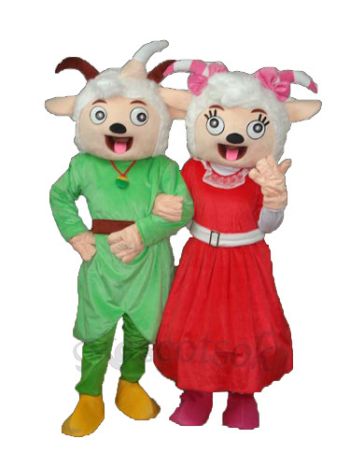 Laughing Mmouth Pleasant Goat & Beauty Sheep Mascot Adult Costume 