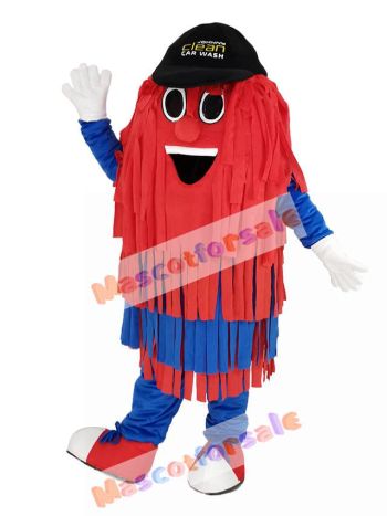 Blue and Red Car Wash Cleaning Brush with Black Hat Mascot Costume
