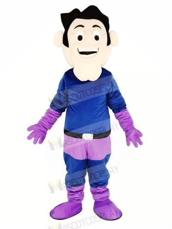 Super Hero in Purple and Blue Coat Mascot Costume People
