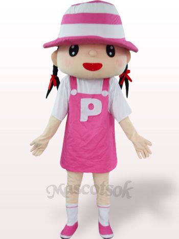 Pink Hat Girl Plush Adult Mascot Costume