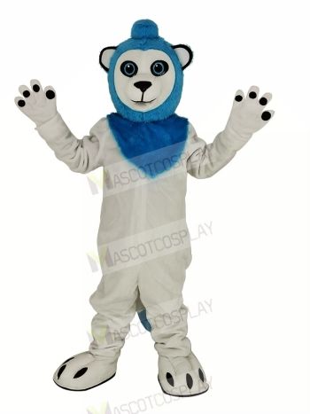 White Lion Blue Haired Mascot Costume Animal