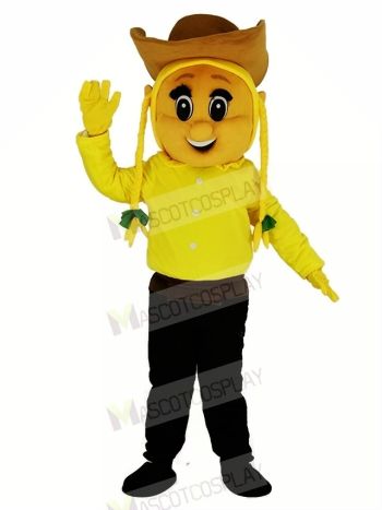 Cowgirl with Yellow Coat Mascot Costume People