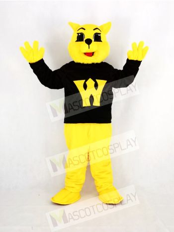 Yellow Wildcat in Black Coat Mascot Costume Animal