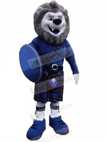 Grey Lion with Blue Suit Mascot Costumes Animal	