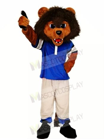Sporty Lion Mascot Costume with Blue Shirt 