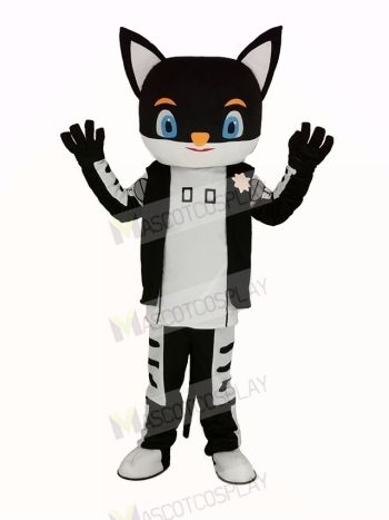 Sir Black Cat in Black Coat Mascot Costume Cartoon