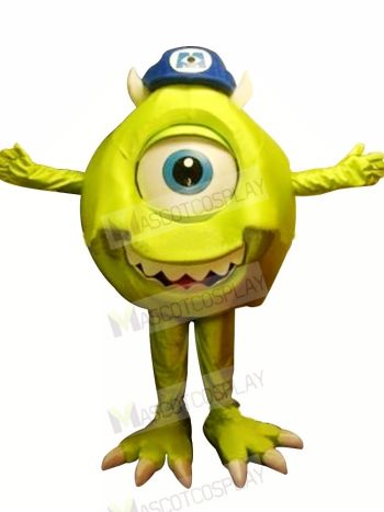 Green Monster Mike with Blue Hat Mascot Costumes Cartoon	