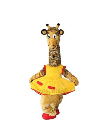 New Friendly Female Giraffe in Yellow Dress Mascot Costume
