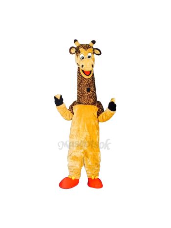 New Friendly Male Giraffe in Yellow Overall Mascot Costume
