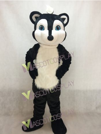 Black Skunky Skunk Mascot Costume with Blue Eyes