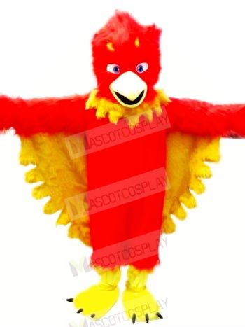 Red Phoenix with Long Fur Mascot Costumes Cartoon