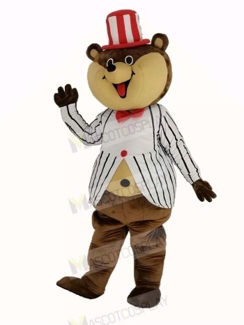 Huge Brown Teddy Bear with White Striped Coat Mascot Costume