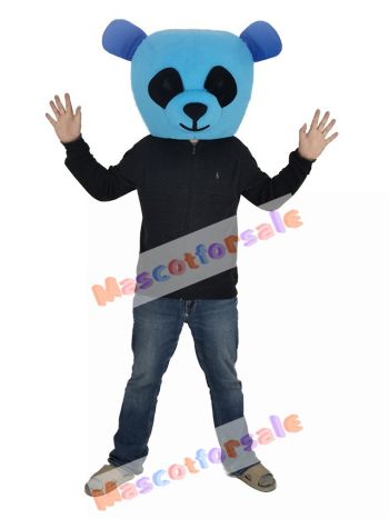 Blue Panda with Black Eyes Mascot Costume Head Only
