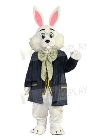 White Rabbit in Blue Coat Easter Bunny Mascot Costume