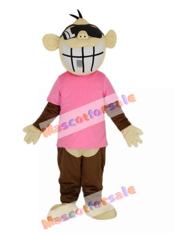Brown Funny Monkey in Pink T-shirt Mascot Costume Animal
