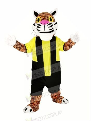 Power Tiger with Black and Yellow Sweatshirt Mascot Costume Animal	