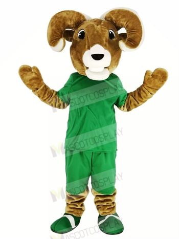 Sport Brown Ram with Green T-shirt Mascot Costume