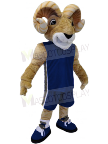 Ram Mascot Costume for Adults - Blue Sports Jersey with Gray Stripe - Team Spirit Full Body Mascot Suit for Events, Games, Parades, and Cosplay