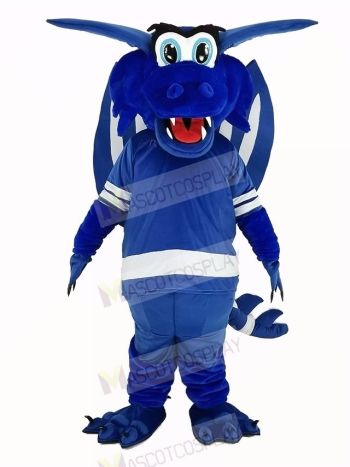 Happy Blue Dragon with Wings Mascot Costume Animal