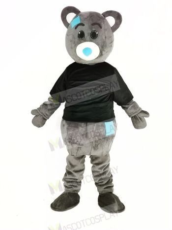 Gray Teddy Bear with Black Coat Mascot Costume Cartoon Male