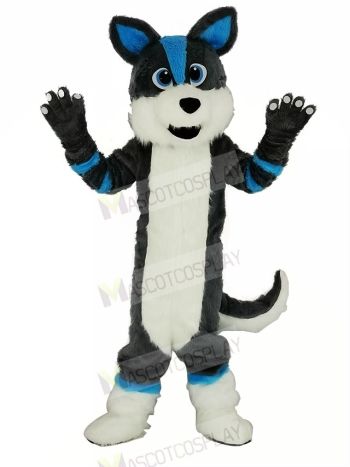 Cute Gray and Blue Husky Dog Fursuit Mascot Costume Cartoon