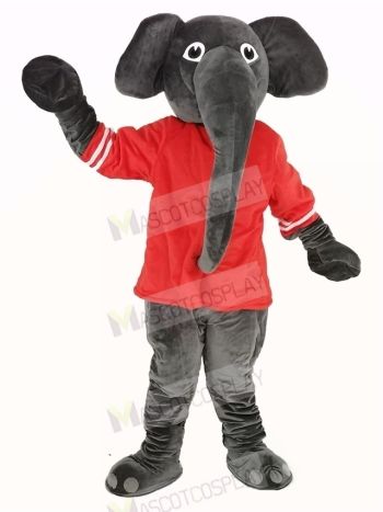 Grey Elephant with Red T-shirt Mascot Costume