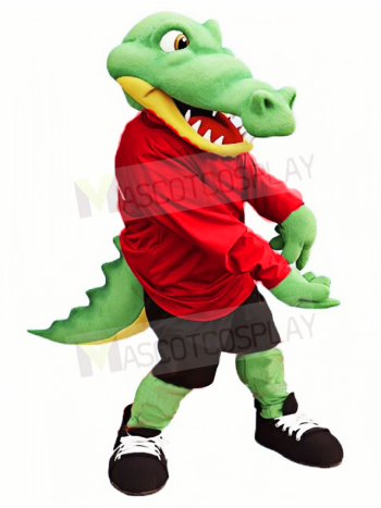 Green Alligator in Black Sports Shorts Mascot Costume